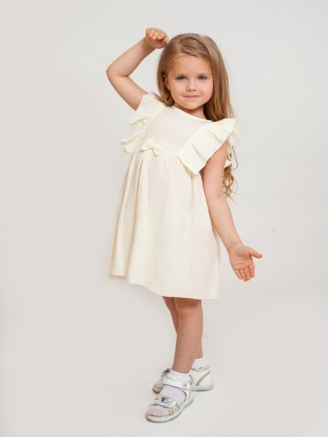 Купить 322-СЛ. Платье из муслина детское, хлопок 100% сливочный, р. 74,80,86,92 в Новочеркасске