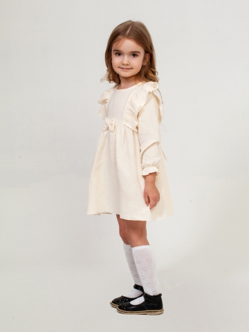 Купить 321-СЛ. Платье из муслина детское, хлопок 100% сливочный, р. 74,80,86,92 в Новочеркасске