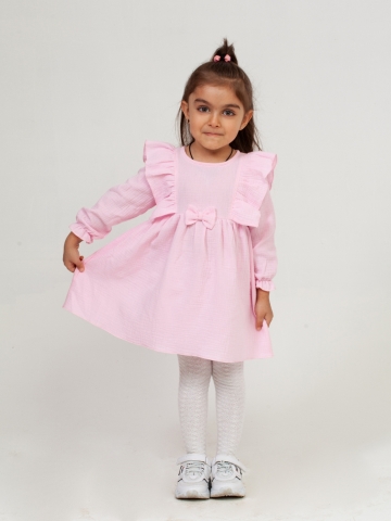 Купить 321-Р. Платье из муслина детское, хлопок 100% розовый, р. 74,80,86,92 в Новочеркасске